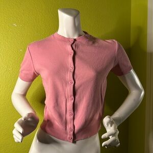 Pink Shortsleeved Button-up Cropped Too